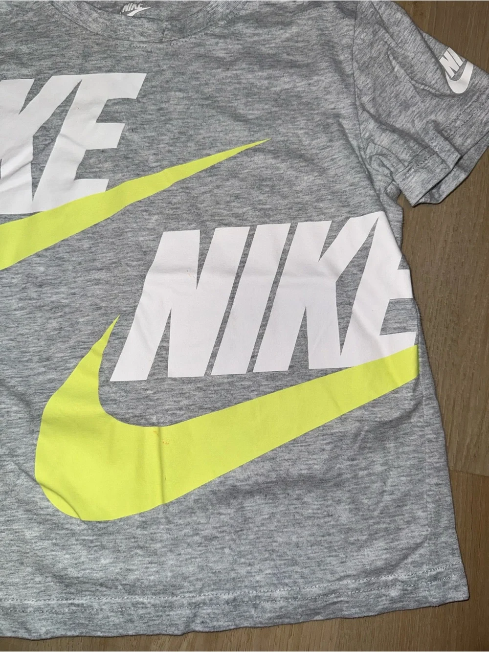 Nike Kids' Gray T-Shirt with Neon Yellow Swoosh